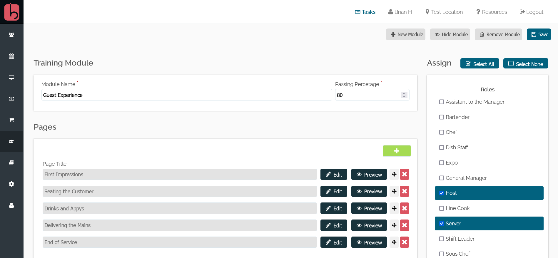 BarSight Restaurant Employee Training Module View