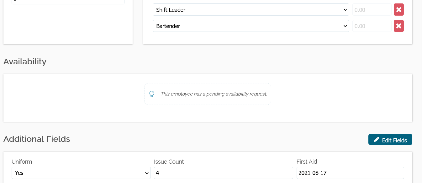 BarSight Restaurant Systems - Employee Availability - Profile Pending Request