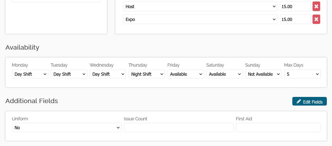 BarSight Restaurant Systems - Employee Availability - Profile