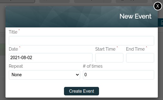 Employee scheduling - Event form