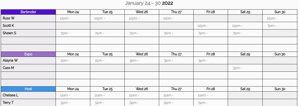 Employee Scheduling - Signout Sheet