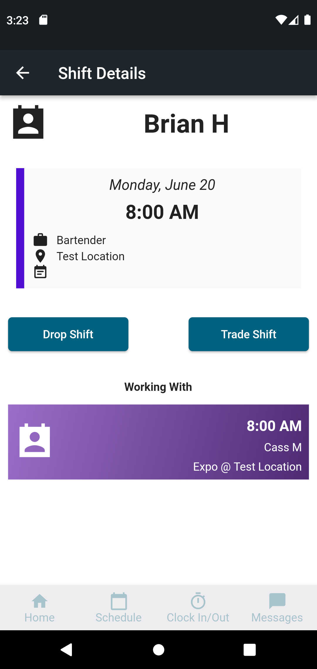 BarSight Scheduling - Shift Trade View