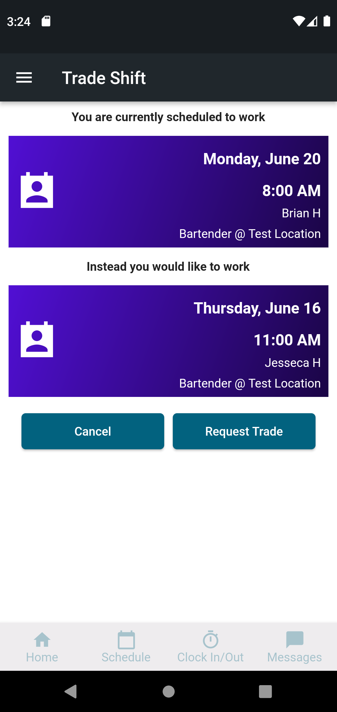 BarSight Scheduling - Shift Trade Approval