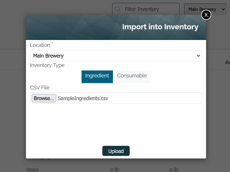 BarSight import ingredients into brewery system