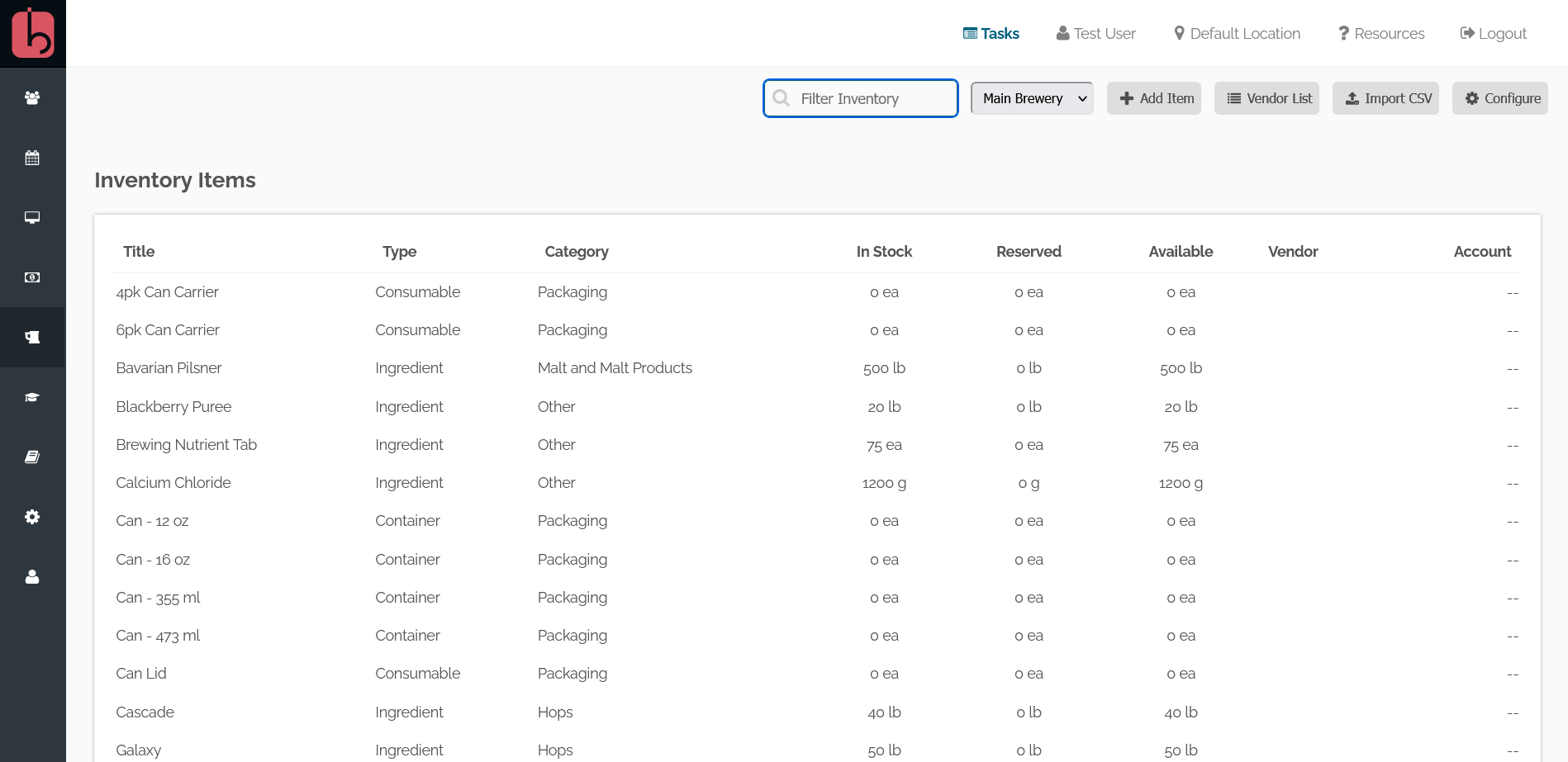 BarSight Brewery Inventory List